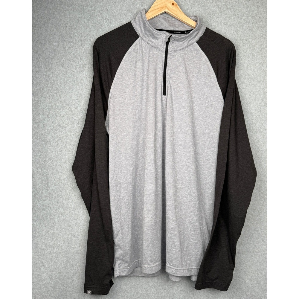 Gaiam Quarter Zip Pullover Raglan Sleeve Heathered Grey Black XL Mens